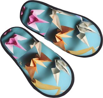 Generic Lightweight Mens Slipper origami paper print Cotton Slipper Plush Winter Slippers for Travel Hotels Ladies L
