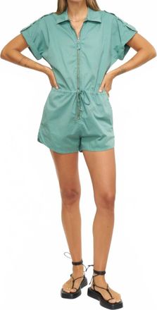Pistola Denim Meg Short Sleeve Zip Front Romper In Clover