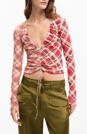 Desigual Ruched Front Long Sleeve Shirt in Red at Nordstrom, Size X-Small