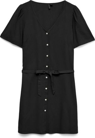 Vero Moda Hemdblusenkleid VERO MODA VMMYMILO 2/4 SHORT SHIRT DRESS WVN GA, Damen, Gr. XL, N-Gr, schwarz, Obermaterial: 55% Viskose, 45% Leinen, unifarben, regul