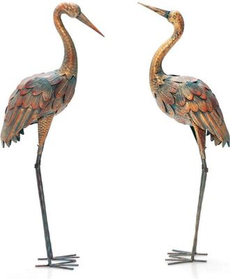 Costway Costway - 2Pcs Crane Garden Statue Set Metal Frame Crane Sculpture Statue Decoy Yard Art