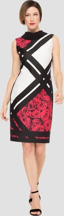 Joseph Ribkoff Rose And Grid Print Dress In Black/white/red