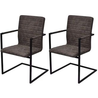 vidaXL Vidaxl - Sillas De Comedor Voladizas 2 Unidades Cuero Sint&eacute;tico Marr&oacute;n