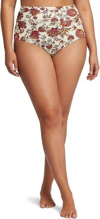 Lands End Chlorine Resistant Pinchless High Waisted Bikini Bottoms in Egret White Ornate Floral at Nordstrom, Size 24W