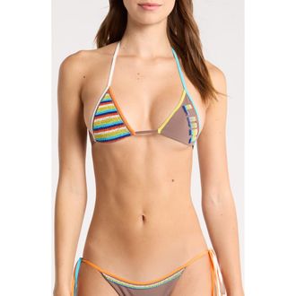 Jaded London Bead Embellished Triangle Bikini Top in Brown Multi at Nordstrom, Size 10