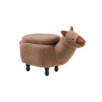 Novit&agrave; Home Faux fur and wood pouf - alpaca with brown storage