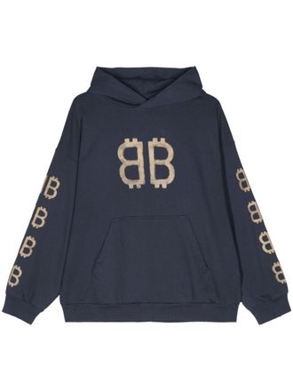 Balenciaga Crypto logo-print distressed hoodie - Blue