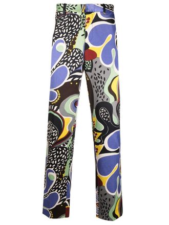 Moschino graphic-print tailored trousers - men - Cotton/Viscose/Cotton/Viscose - 52 - Blue