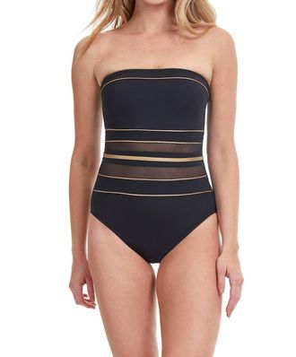 Gottex Bandeau One Piece Swimsuit In Onyx Black/ Gold