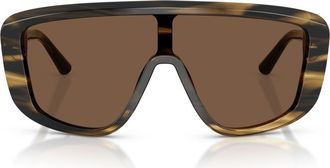 Dolce & Gabbana 128mm Rectangular Shield Sunglasses in Striped Brown /Brown at Nordstrom