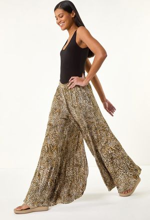 Roman Animal Print Tiered Palazzo Trouser