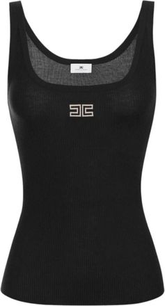 Elisabetta Franchi Ribbed Wool Tank - Dames - Tops zonder mouwen - Zwart - XS - Wol - Tops