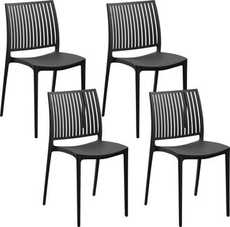 Beliani Conjunto De 4 Sillas De Jard&iacute;n De Pl&aacute;stico Sint&eacute;tico Apilables Para Exterior Negro Illumani