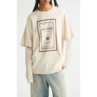 Acne Studios Edra Book Cover Oversize Layered Graphic T-Shirt in Warm Beige at Nordstrom, Size X-Small
