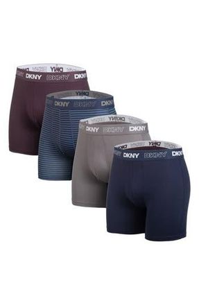 DKNY Pack of Four Boxer Briefs in Naval/plum/charcoal/naval at Nordstrom Rack, Size X-Large