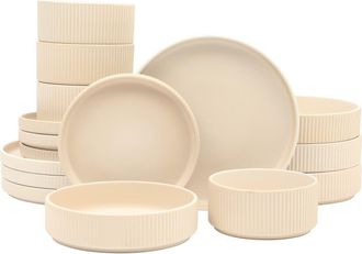 Gibson Home 16 Piece Reactive Glaze Stoneware Plates and Bowls Dinnerware Set in Cream at Nordstrom
