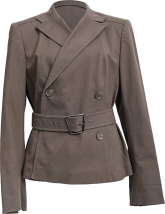 Akris Belted Double-Breasted Blazer in Brown Cotton