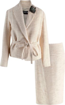 Rochas Cream Embellished Badge Jacket and Skirt Two Piece Size XXS