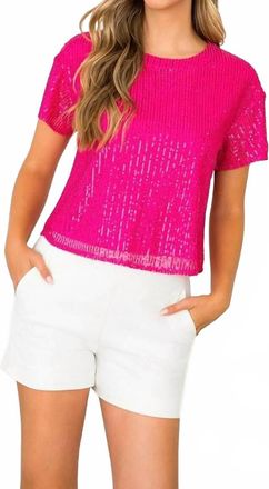THML Clothing Sequin Short Sleeve Top In Hot Pink