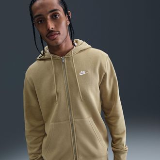 Nike Mens Club Full-Zip Fleece Hoodie in Brown | FN3861-297