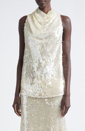 Altuzarra Sleary Sequin Cowl Neck Top in Macadamia at Nordstrom, Size 6 Us