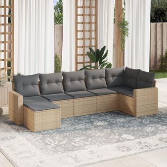 vidaXL Vidaxl - Set Sof&aacute;s De Jard&iacute;n 7 Piezas Y Cojines Rat&aacute;n Sint&eacute;tico Beige
