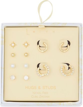 Leith 6-Pair Cubic Zirconia Starburst Earrings in Clear- White- Gold at Nordstrom Rack