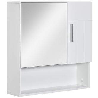 Kleankin Bathroom Mirror Cabinet Wall Mount Storage Organizer w/ Door - White | TJ Hughes