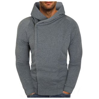 Generic Hoodies for Men Oblique Zipper Hooded Solid Color Sweatshirt Asymmetric Hoodie Long Sleeve Pullover Tops Clothing su&eacute;teres para el fr&iacute;o de Hombre(Grey