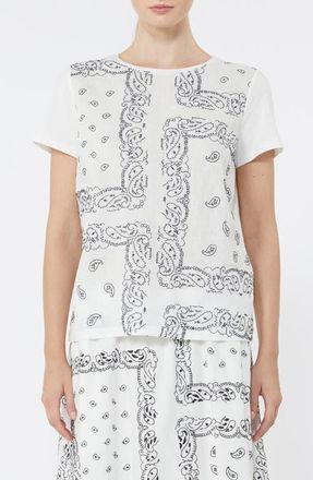 Max Mara Bandana Print Mixed Media Tee in White at Nordstrom, Size X-Large