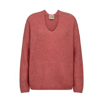 Mos Mosh Roestoranje V-hals Gebreide Trui - Dames - V-hals truien - Rood - XL - Wol - Truien & Vesten