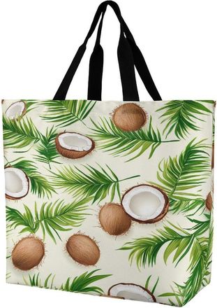 Generic Palms Coconut Pattern Reusable Shopping Bags Large Capacity Grocery Bag Heavy Duty Tote for Women 40x40x16cm