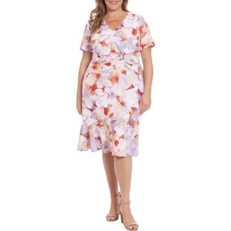 London Times Short Sleeve Twist Front Midi Dress in Lavendar at Nordstrom Rack, Size 16W