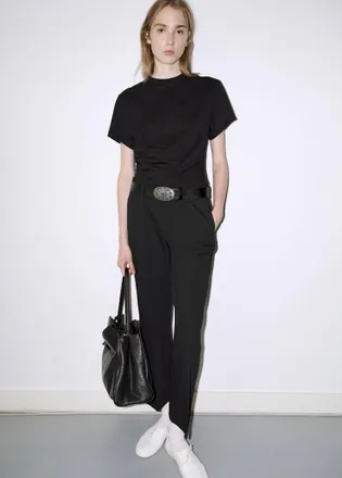 Mango Maglietta cotone increspato nero - Donna - S - MANGO