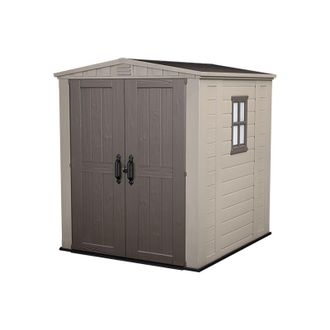 Keter Caseta De Jard&iacute;n Factor 6x6 Exterior Cobertizo De Almacenamiento Ordenaci&oacute;n Madera Acero Metal Resina Efecto Madera 178cmx196cmx208cm Wxdxh - Keter
