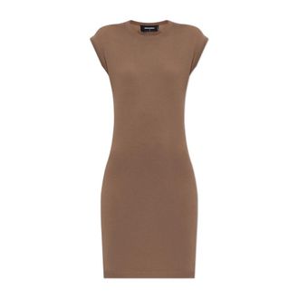 Dsquared2 Wollen jurk - Dames - Korte kleedjes - Bruin - M - Wol - Kleedjes
