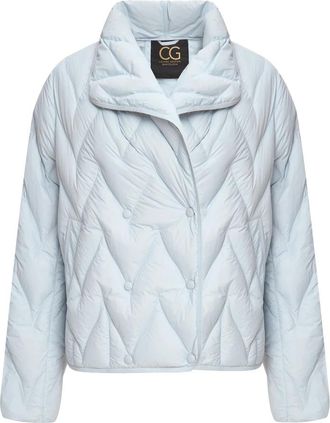 Cesare Gaspari Chevron Gevlokte Cropped Donsjas - Dames - Gewatteerde jassen - Blauw - 2XL - Polyester - Jassen