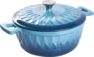 Beliani Cacerola De Hierro Fundido Con Tapa Apta Para El Horno Compatible Con Todo Tipo De Placas De Cocina Azul Castino