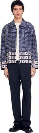 Sandro Jacket with floral motif in Midnight Blue at Nordstrom, Size Xx-Large
