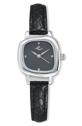 Ettika Wavy Snakeskin Embossed Leather Strap Watch in Black And Silver at Nordstrom Rack