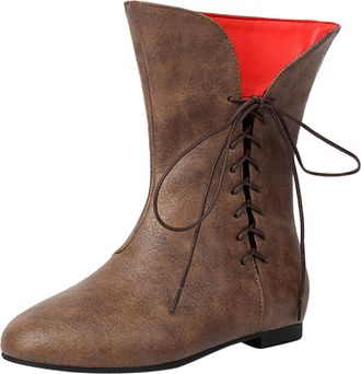 Generic Mid Calf Boots, Dramatic Performance Boot Stage Role-Playing Shoe Television Crew Prop Boots Wide-Calf Ankle Footwear Medieval Renaissance Leather Got