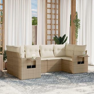 vidaXL Juego De Sof&aacute;s Jard&iacute;n Con Cojines 6 Pzas Rat&aacute;n Sint&eacute;tico Beige Vidaxl