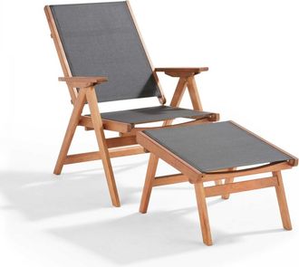 Oviala Sillón de madera de eucalipto + reposapiés