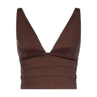 Pinko Sleeveless Tops, female, Brown, Size: S V-neck Top