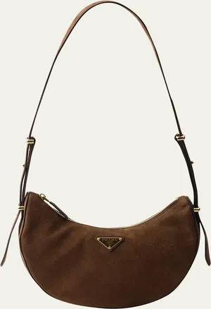 Prada Arque Nubuck Leather Half-Moon Shoulder Bag