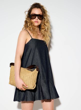 Icone Womens Lightweight denim pleated hem minidress