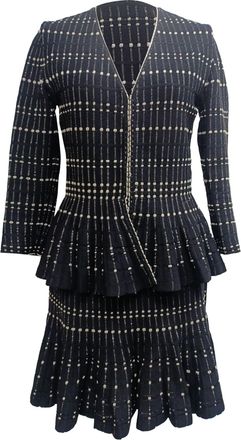 Alexander McQueen Alexander McQueen gestreept peplum vest en midi-rok set in zwarte viscose