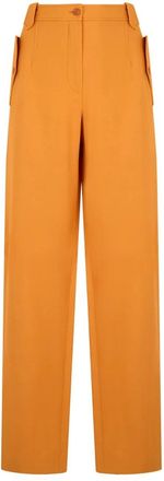 Alberta Ferretti Broek met Zijzakken - Dames - Wijde Broeken - Oranje - M - Linnen - Broeken