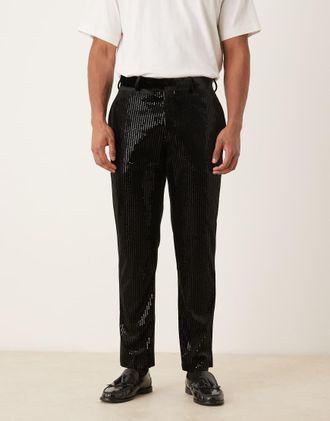 Asos Pantaloni da abito slim in velluto nero con paillettes