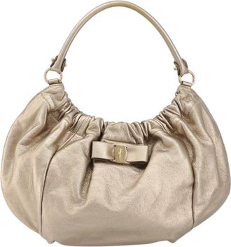Ferragamo Vala Handbag Leather Gold Leather Handbag (Pre-Owned)